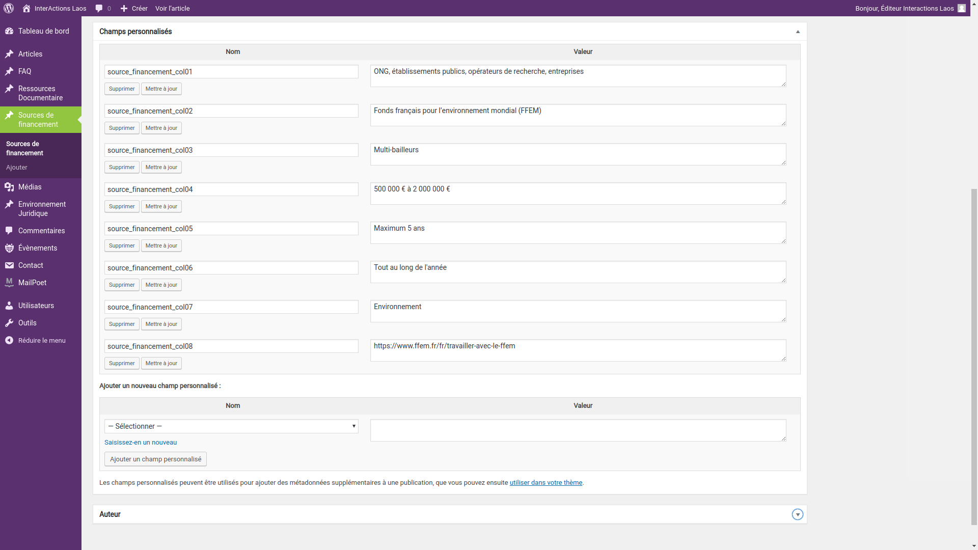 sources de financement
