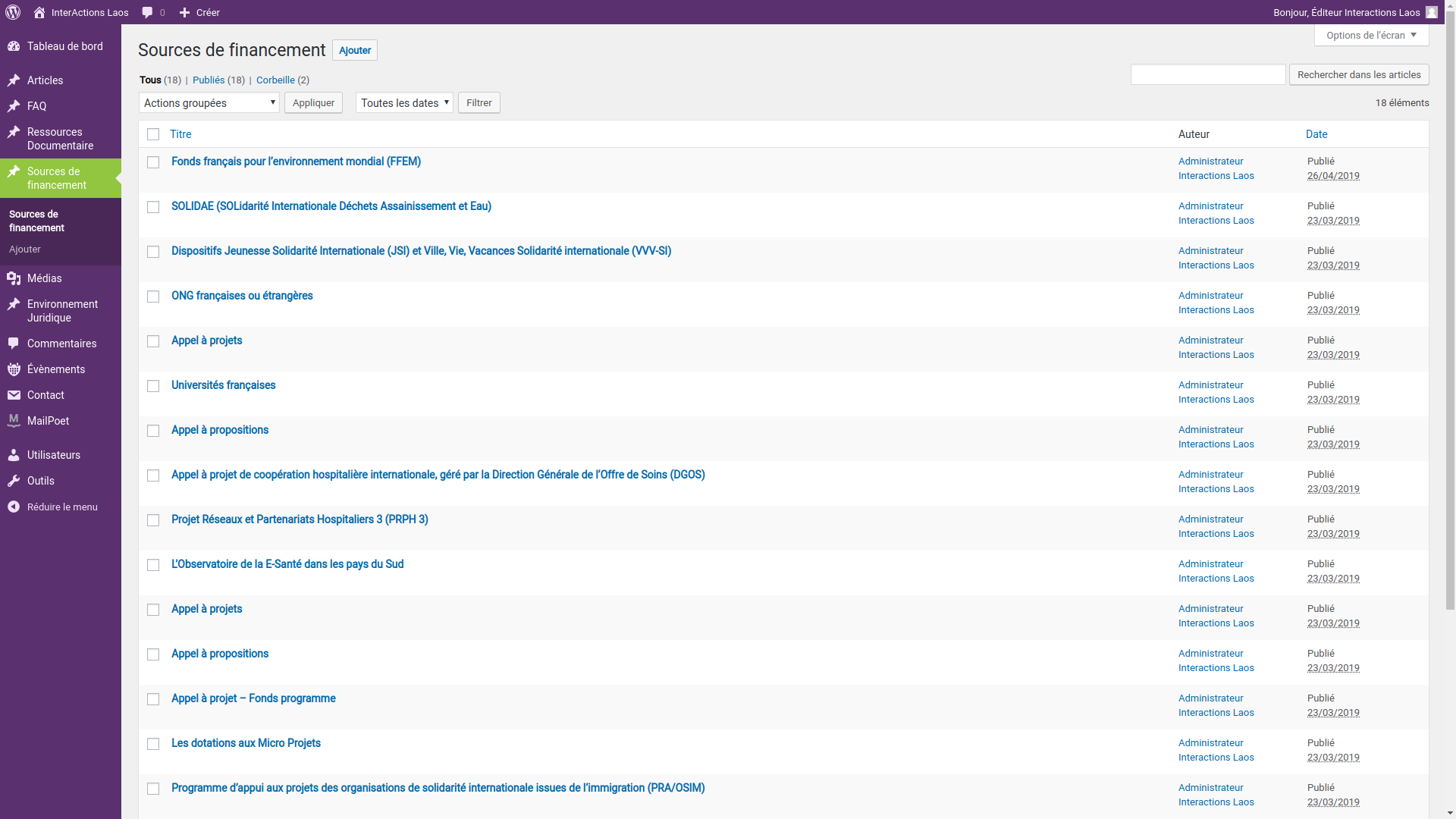 sources de financement